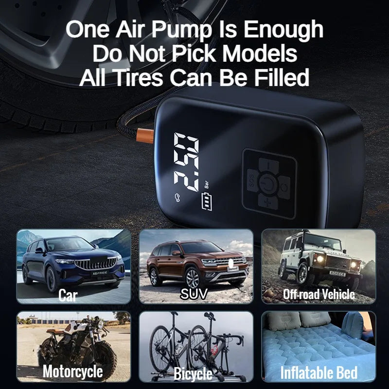 Portable Wireless Tire Inflator Pump 150 PSI with LED Light